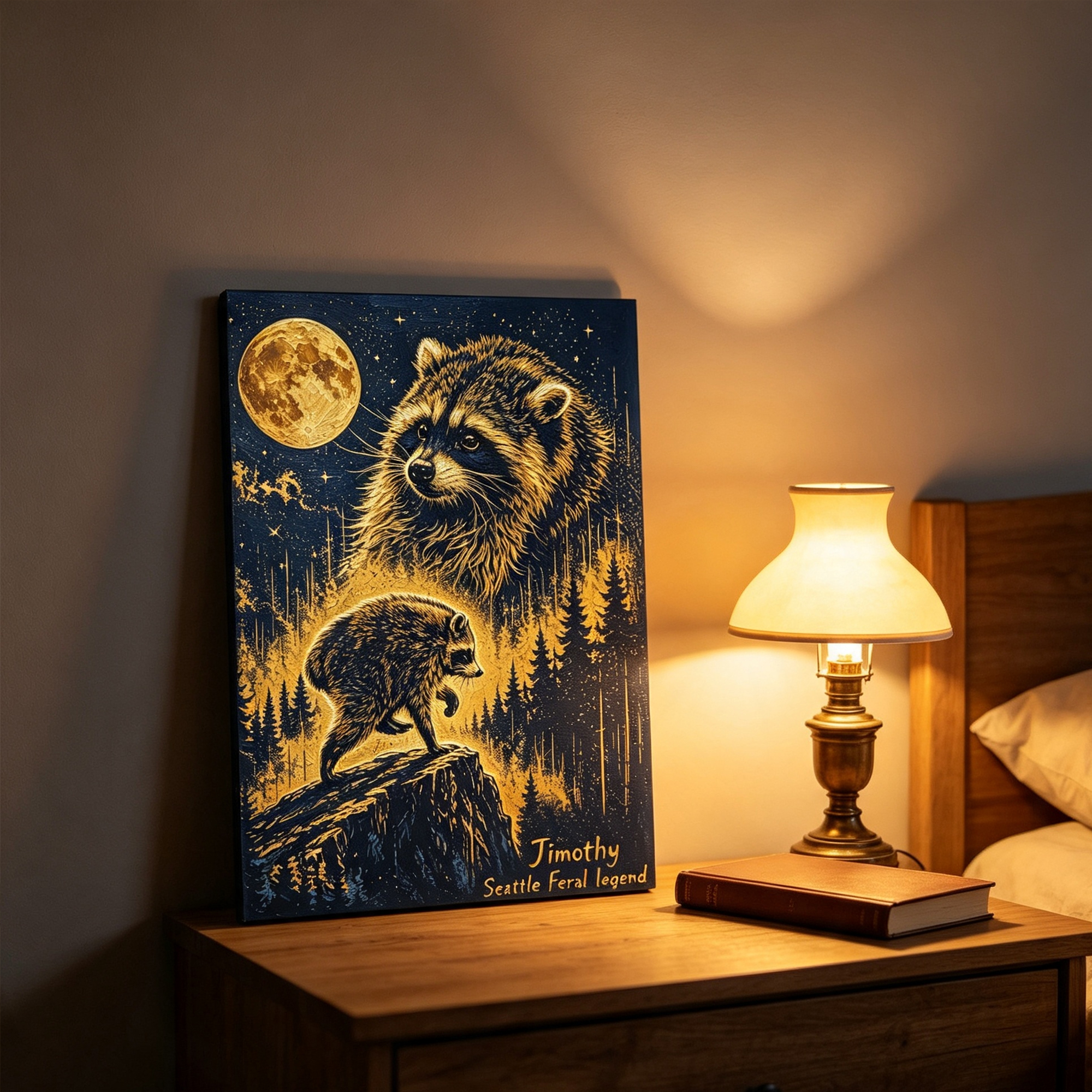 Raccoon Oil Painting Photo Canvas Prints Funny Meme Decor Custom Home Dector Gift for Animal Lover