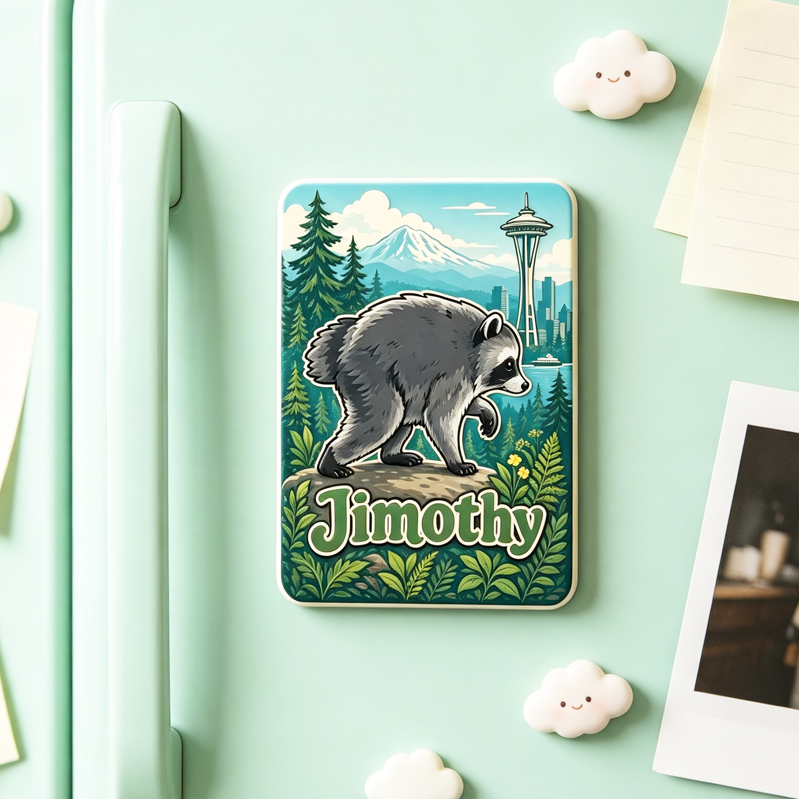 Raccoon Ceramic Magnet Seattle Meme Gift Textured Ballard Raccoon Fridge Magnet