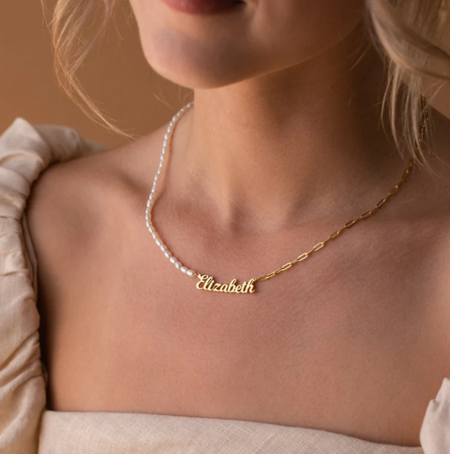 Personalized Pearl Name Necklace for Her Girlfriend Valentine's Day Gift Delicate Pearl & Paperclip Chain Necklace Anniversary Name Jewelry Necklace for Women Birthday Gift for Women