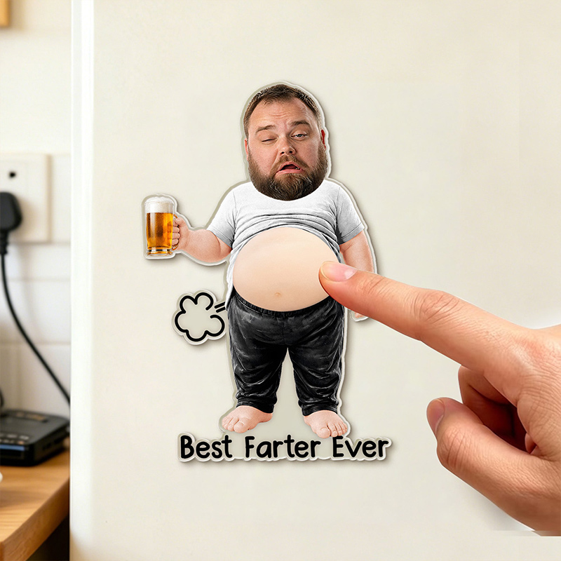 Personalized Photo Squishy Fridge Magnet Dad Bod Acrylic Fridge Magnet with Squishy Belly Funny Gift for Dad Grandpa Best Farter Ever