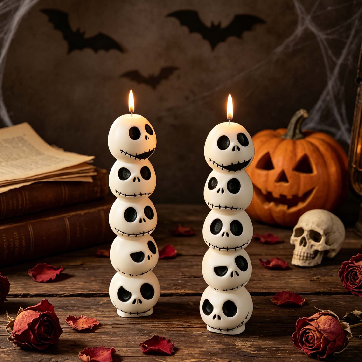 Five Skull Scented Candle Mold Halloween Stacking Skull Ornament Silicone Mold