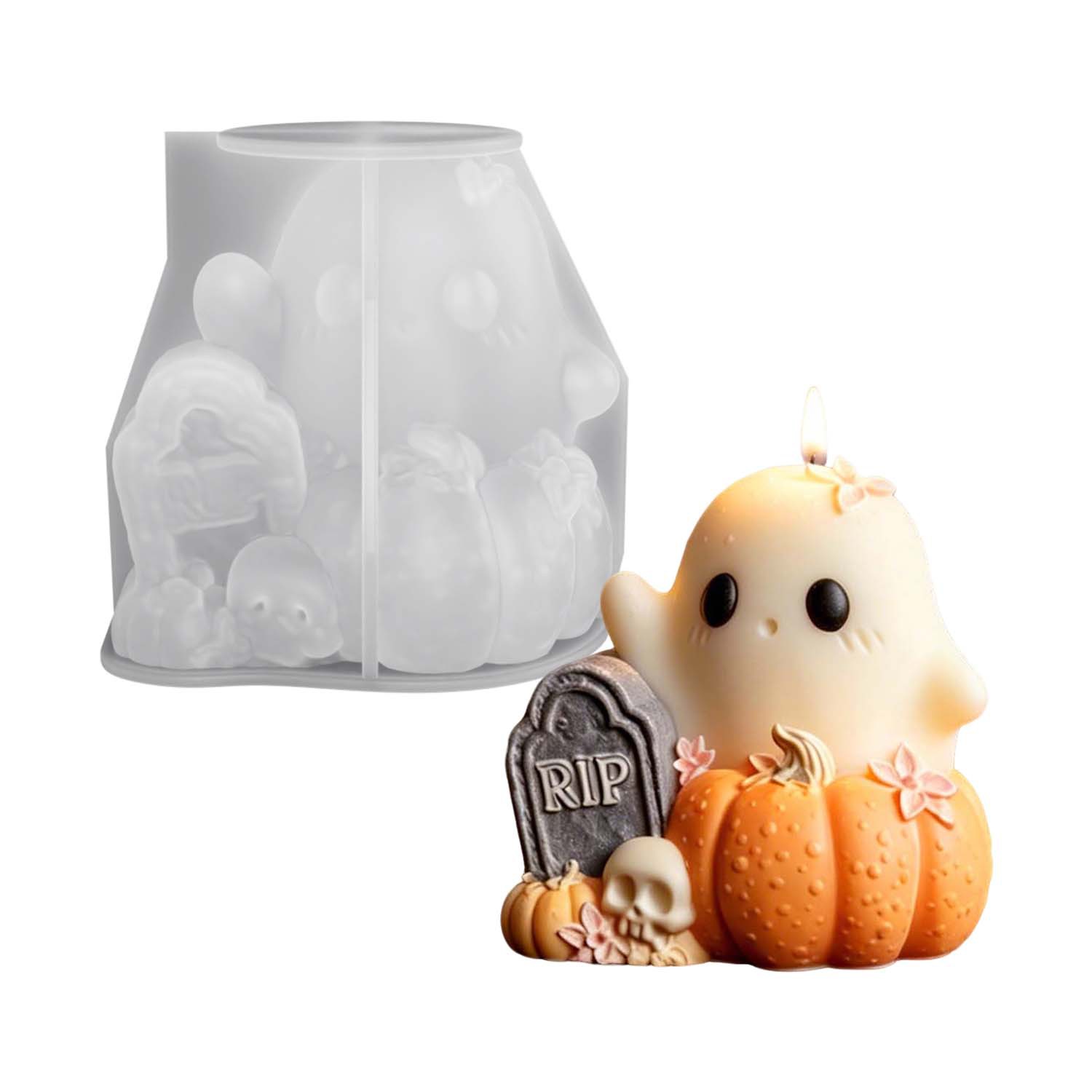 Ghostly Tomb Scented Candle Epoxy Mold Halloween Pumpkin Ghost Silicone Mold