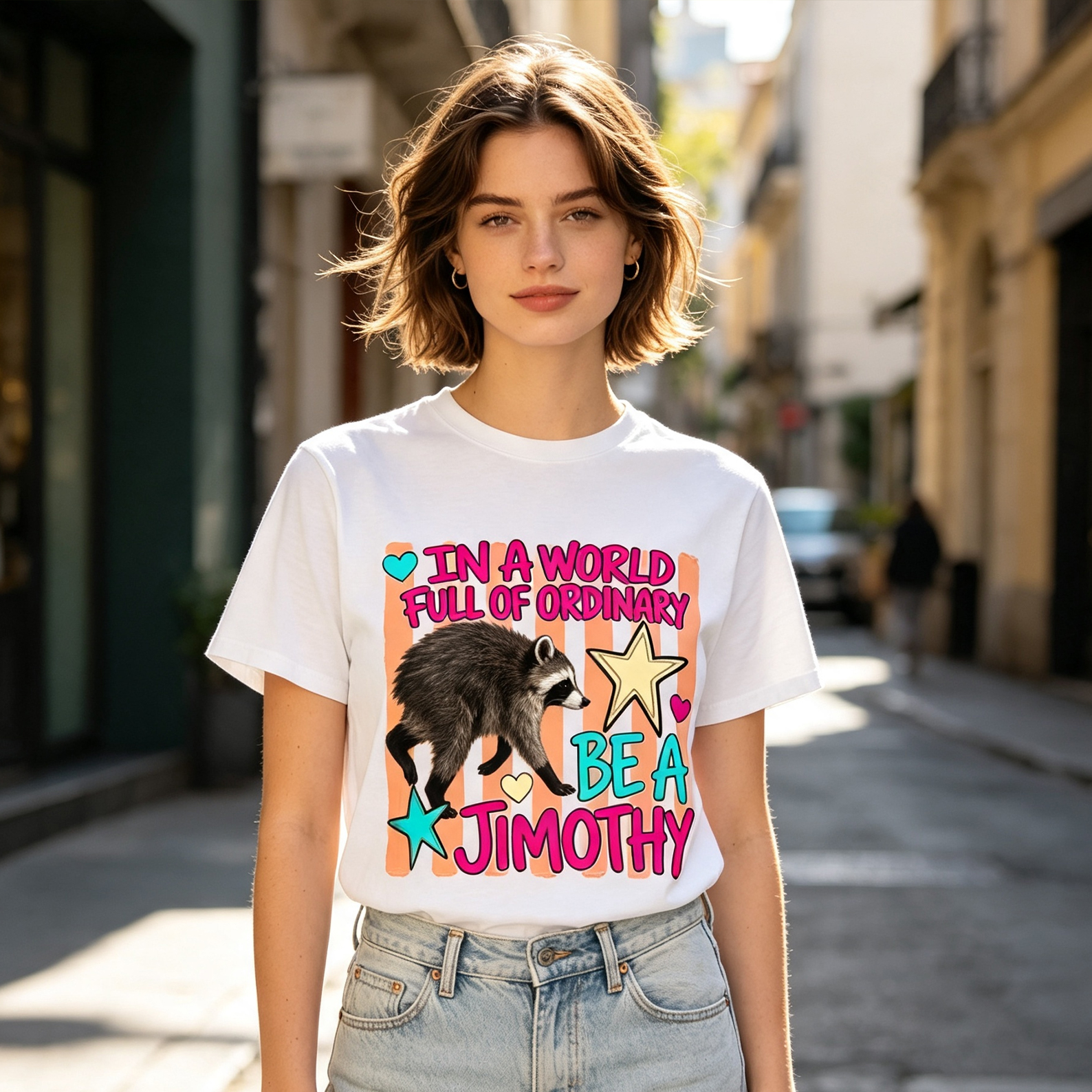 Seattle Raccoon Classic T-shirt IN A WORLD FULL OF ORDINARY Creative Fun Print Short Sleeve