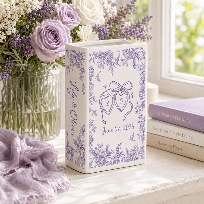 Personalized Wedding Ceramic Book Vase Toile de Jouy Vase Bridal Shower Gift Custom Wedding Vase Couple Wedding Gift Anniversary Gift