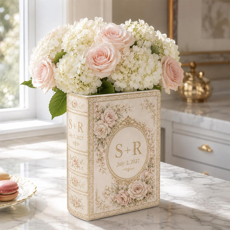 Personalized Ceramic Book Vase, Custom Wedding Book Flower Vase, Couple Anniversary Gift, Literary Home Decor, Bridal Shower Keepsake