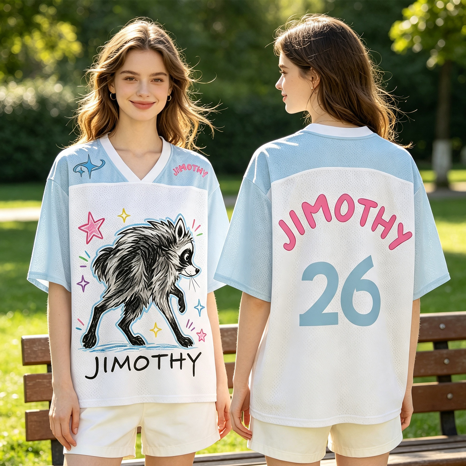Seattle Raccoon Mesh Jersey Hand-painted Street Style Loose Unisex Top
