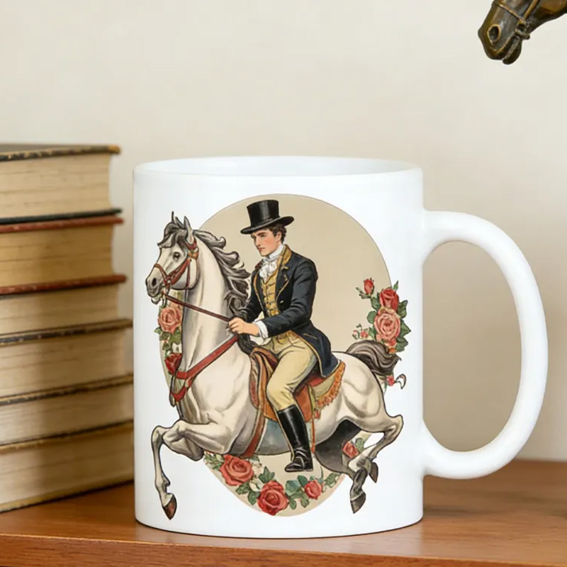 Personalized Couple Mug Victorian Equestrian Art Coffee Mug for Riding Lovers