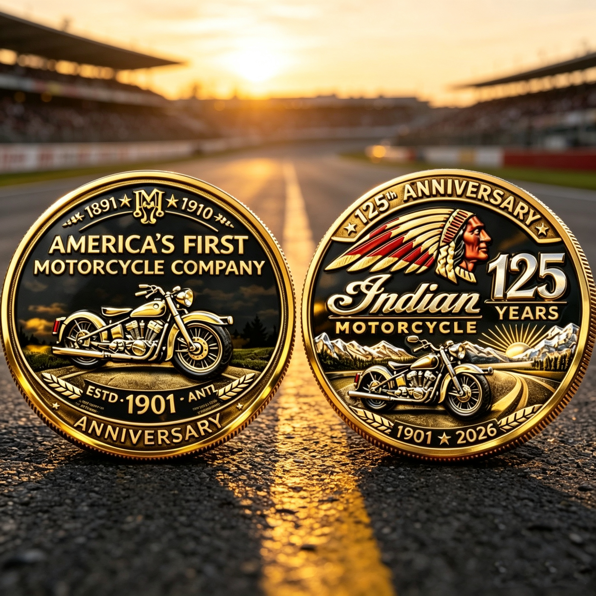 Indian Motorcycle 125th Anniversary Challenge Coin Vintage Bike Enamel Collectible Coin