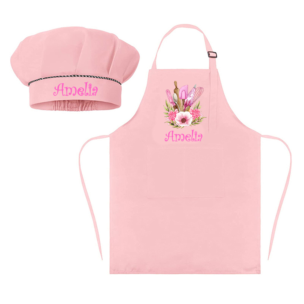 Personalized Kids Chef Apron and Hat Set Custom Name Colorful Gift for Kids