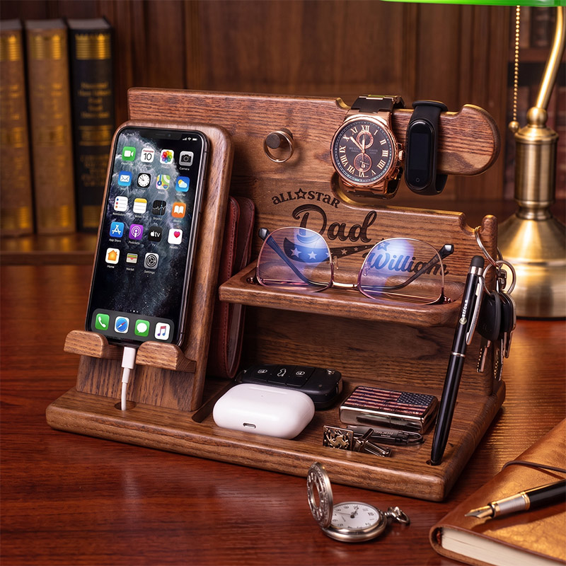 Personalized Dad Wood Docking Station with Kids Names Custom Wood Phone Docking Station Desk Organizer Engraved Phone Stand Phone Docking Station Gift for Papa Dad Grandpa Gifts