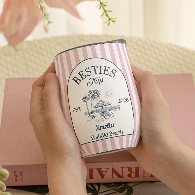 Personalized Bestie Trip 2026 Wine Tumbler, Custom Beach Vacation Cup, Matching Group Travel Gift, Summer Friends Keepsake