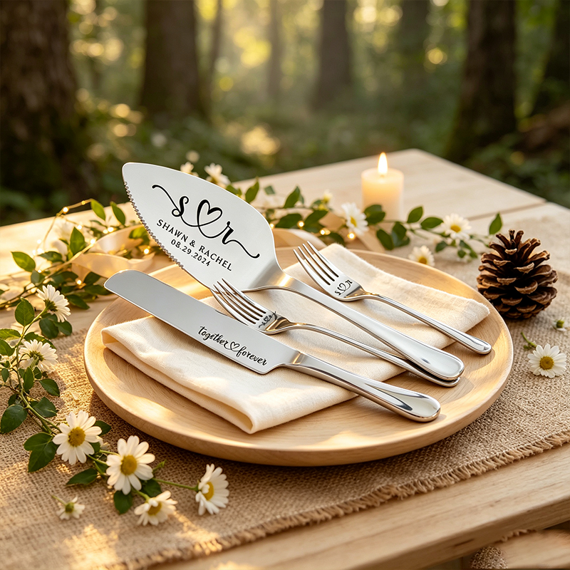 Personalized Wedding Cake Serving Set, Engraved Stainless Steel Knife & Server, Marriage gift