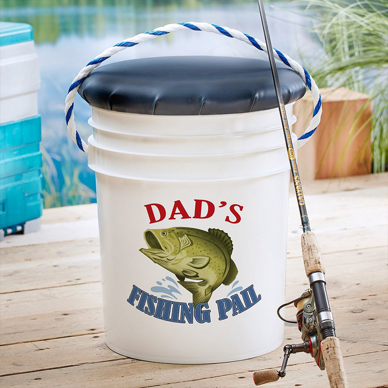 Personalized Dad's Fishing Pail Custom Fishing Seat with Name Bucket with Seat Collection The Angler Fishing Lover Gift for Dad Grandpa 