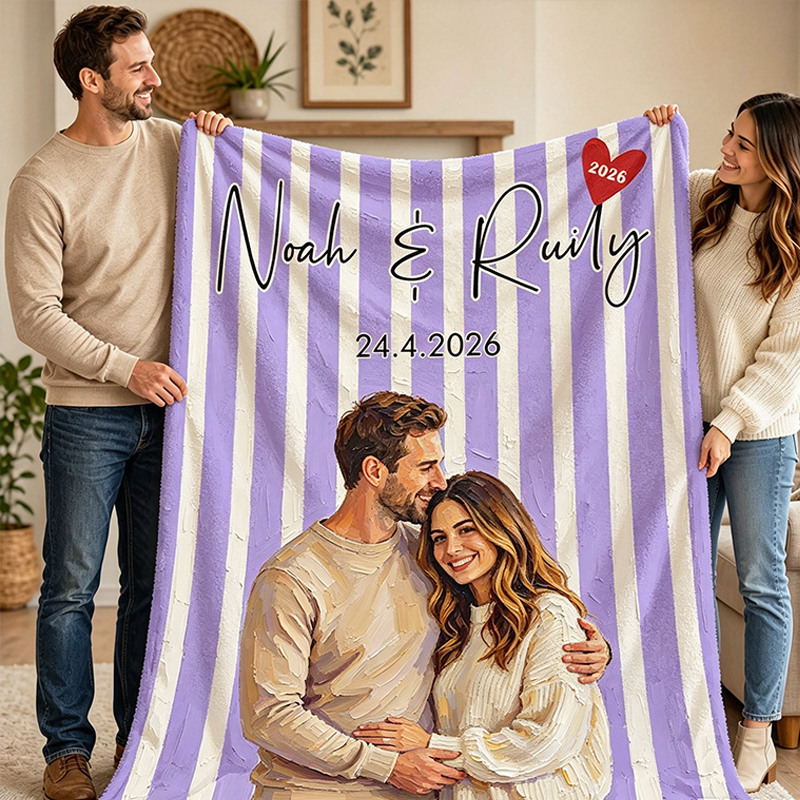 Personalized Painting Couple Photo Blanket Custom Photo Throw Blanket Gift 