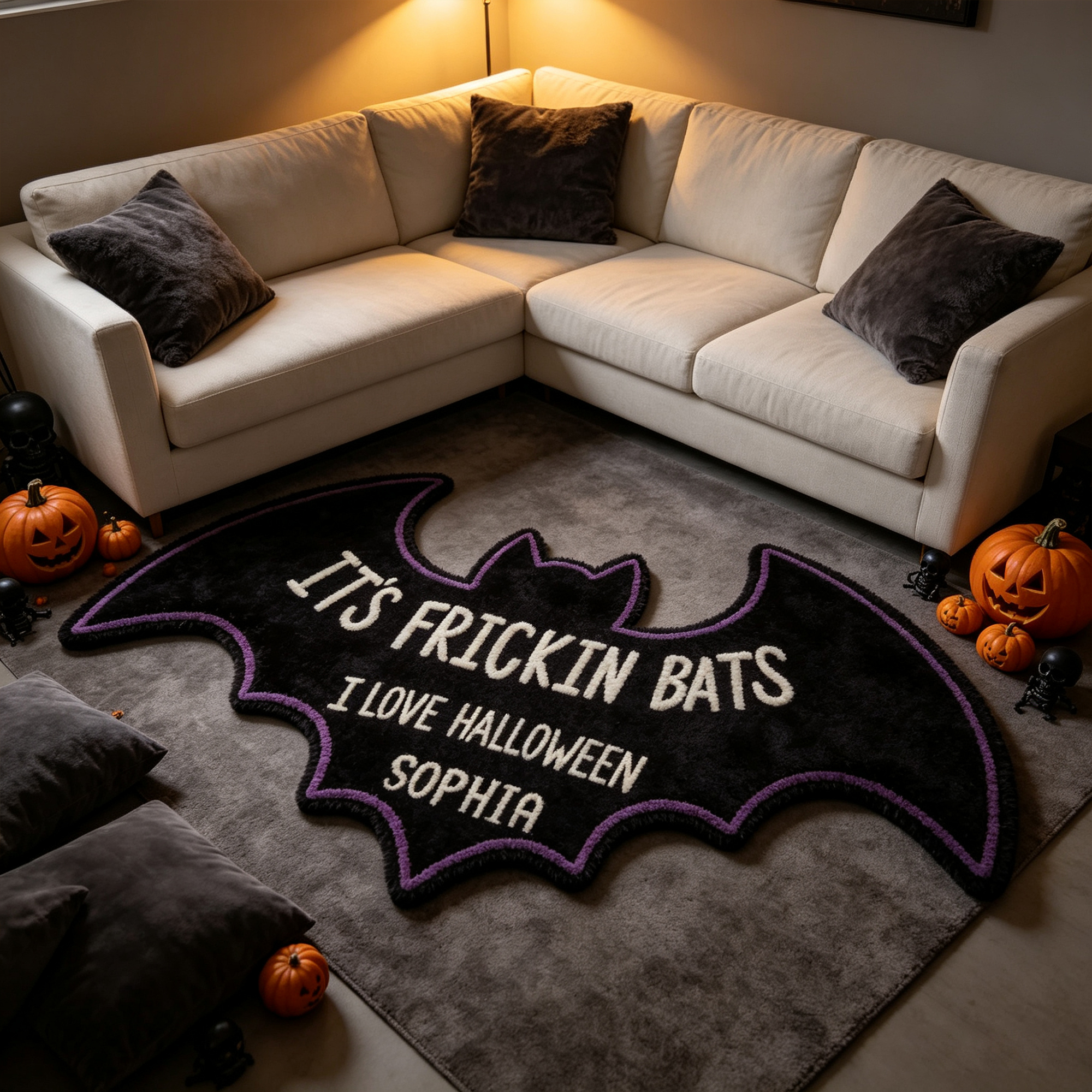 Personalized Halloween Bat Shaped Rug I Love Halloween Custom Name Gift for Halloween