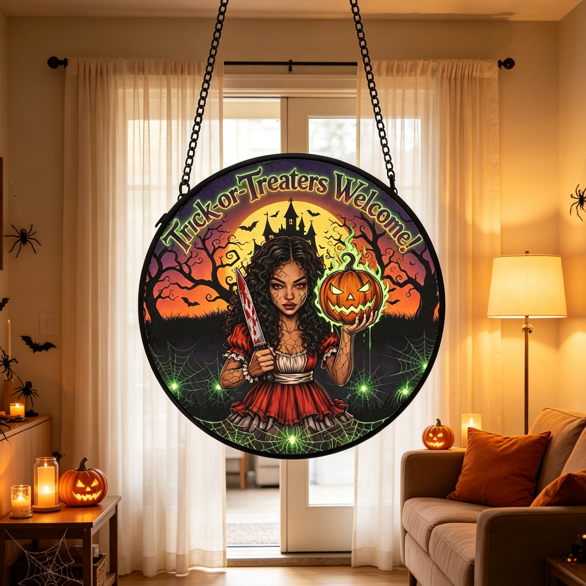 Personalized Sun Catcher Trick-or-Treaters Welcome Custom Photo Halloween Ornament