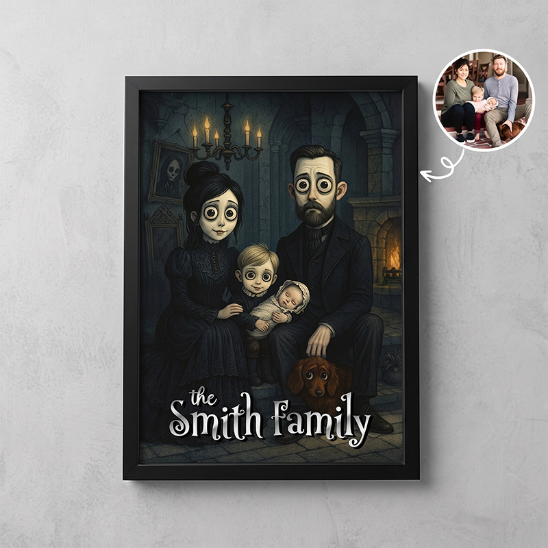 Personalized Gothic Family Portrait from Photo Custom Canvas  Halloween Decor Gift For Family