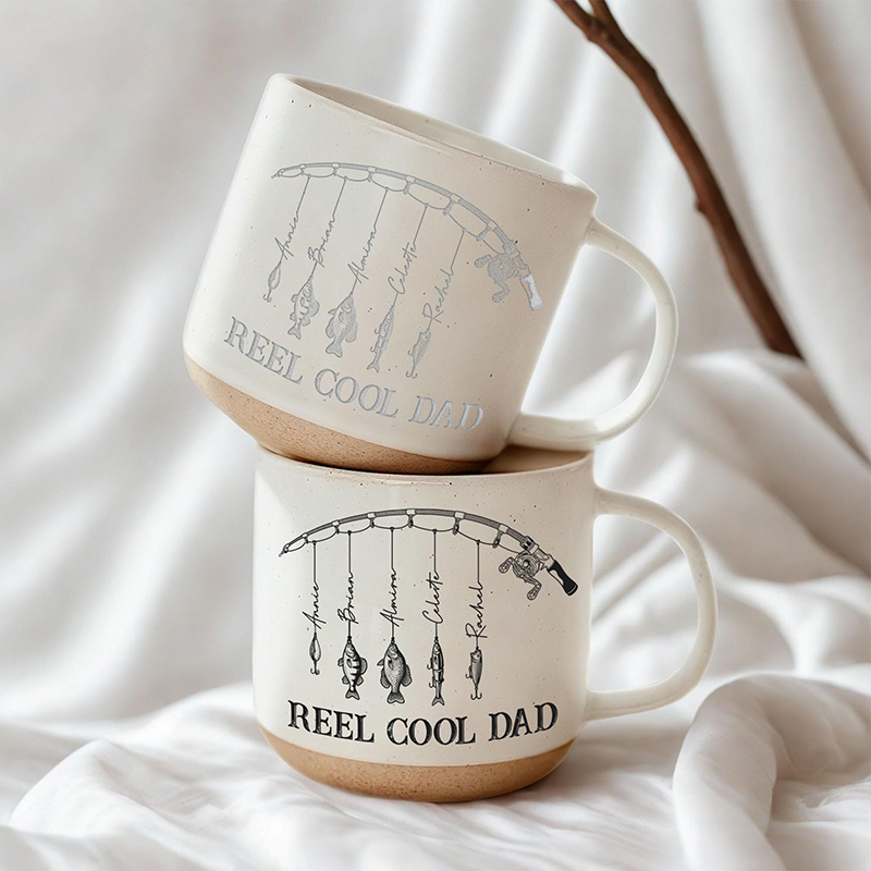 Personalized Engraved Reel Cool Dad Fishing Pottery Mug Fisher Grandpa Mug Reel Cool Papa Mug With Kids Name Fishing Lover Gift