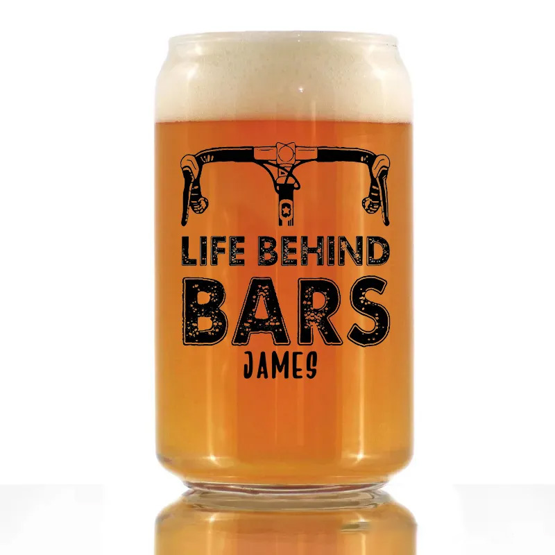 Personalized Life Behind Bars Bike Glass Bicycle Barware Screenprinted Pint Glass Beer Cycling Art Gift for Cyclists Biker Cycling Lovers