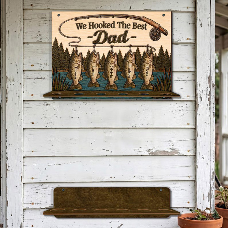 Personalized We Hooked The Best Dad Fishing Rod Holder with Kids Name Papa Grandpa Rod Holder Fathers Day Gift for Fishing Dad Grandpa