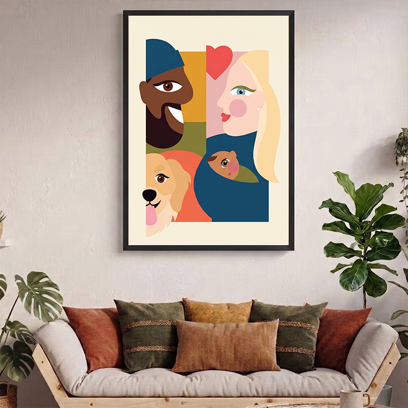 Personalized Family Portrait Canvas Custom Family Illustration with Names Modern Minimalist Wall Art Unique Family Gift Housewarming Decor