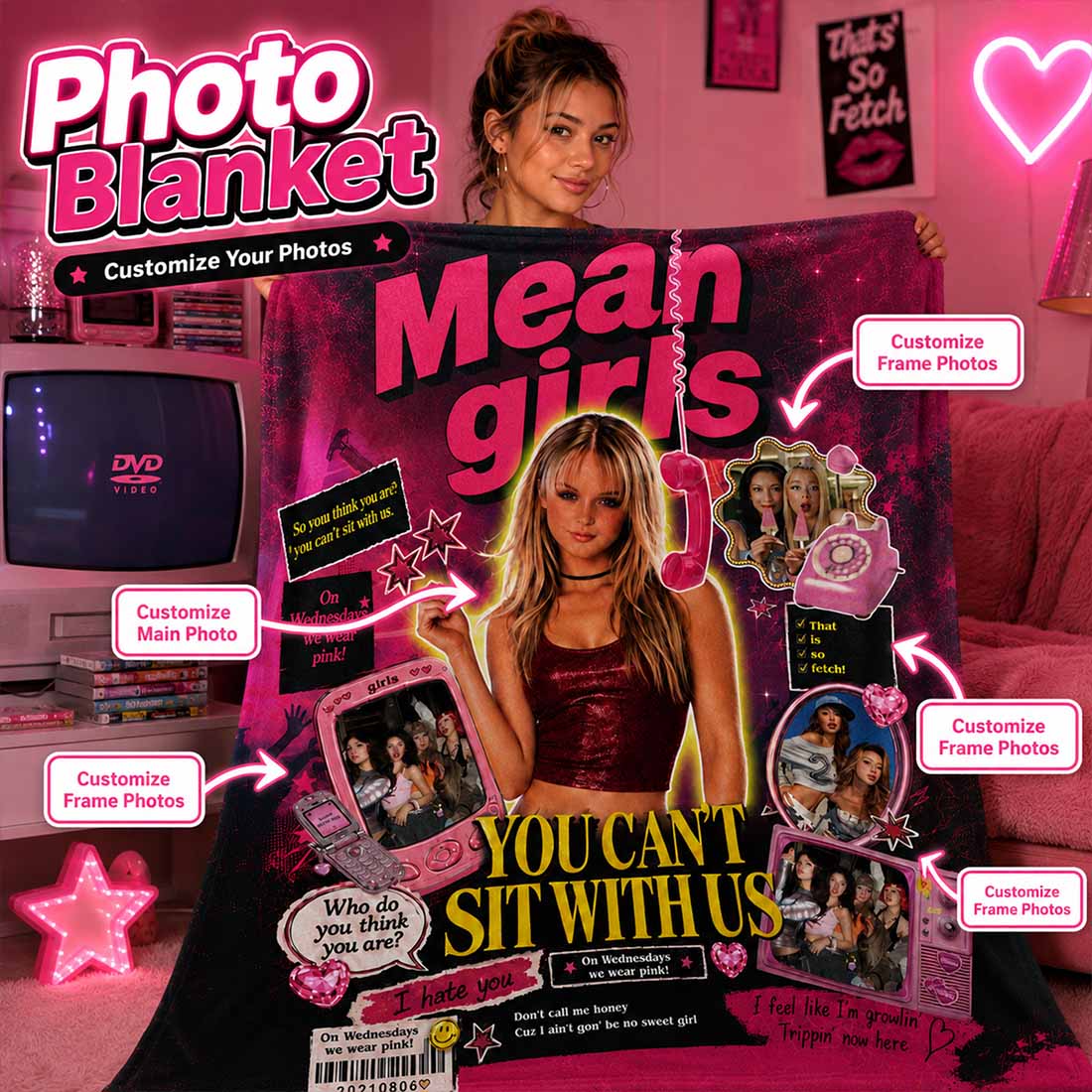 Mean Girls Y2K Throw Blanket On Wednesdays We Wear Pink Magazine Cover Design Soft Fleece Cozy Gift for 2000s Movie Fans