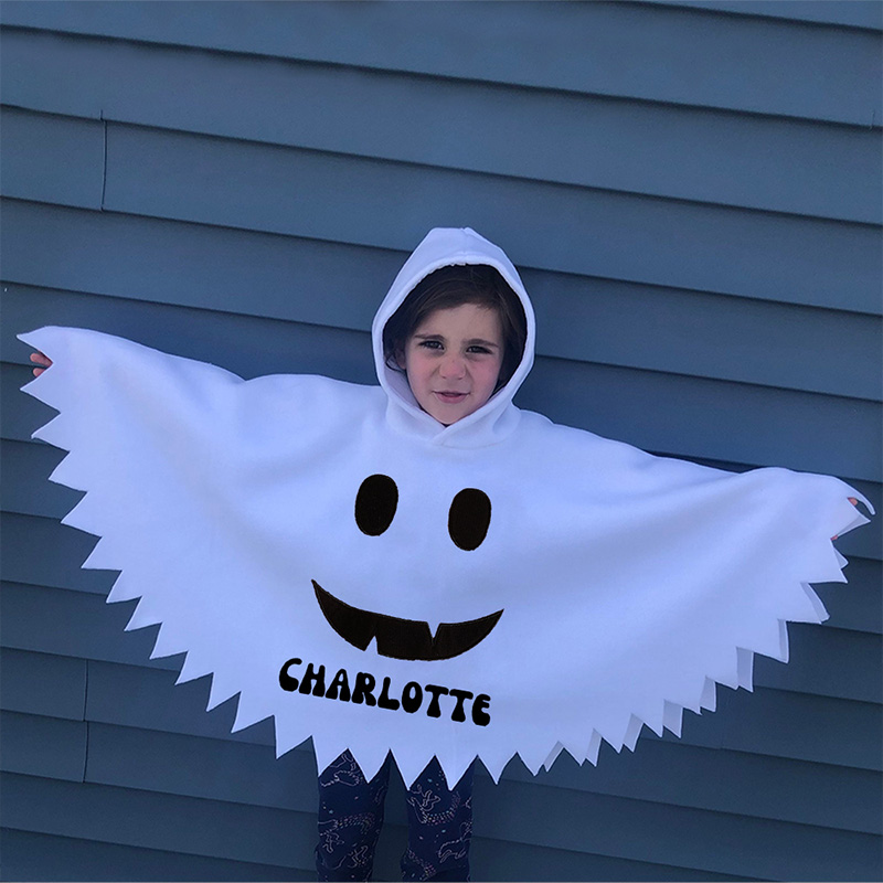 Personalized Kids Ghost Costume Cape Custom Name White Boo Poncho Halloween Outfit For Toddlers And Children