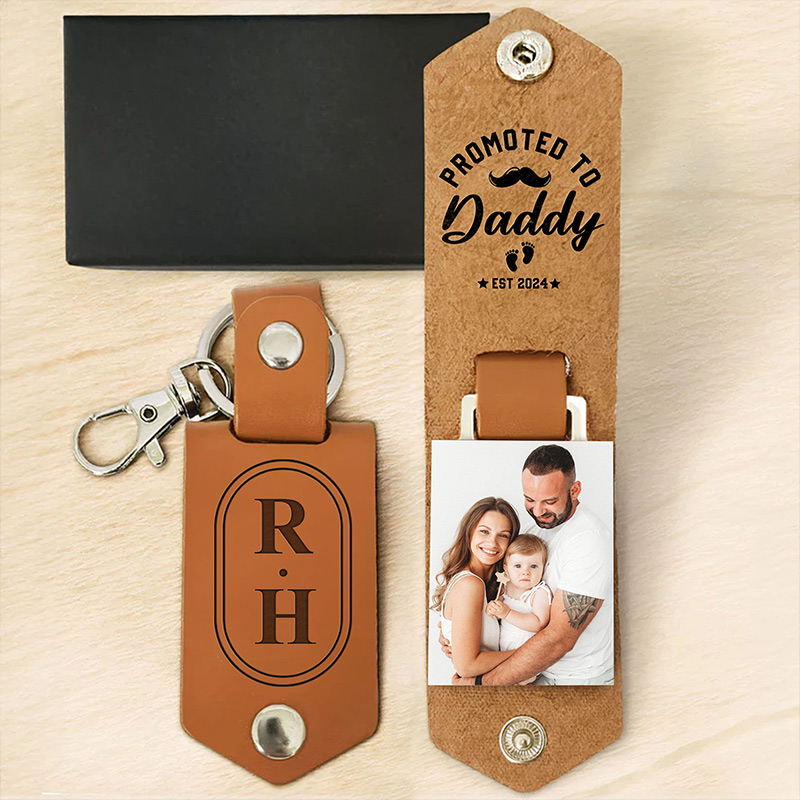 Personalized Promoted To Daddy Photo Keychain Custom New Dad Keychain Gift For Dad Grandpa Photo Gift For Dad Him