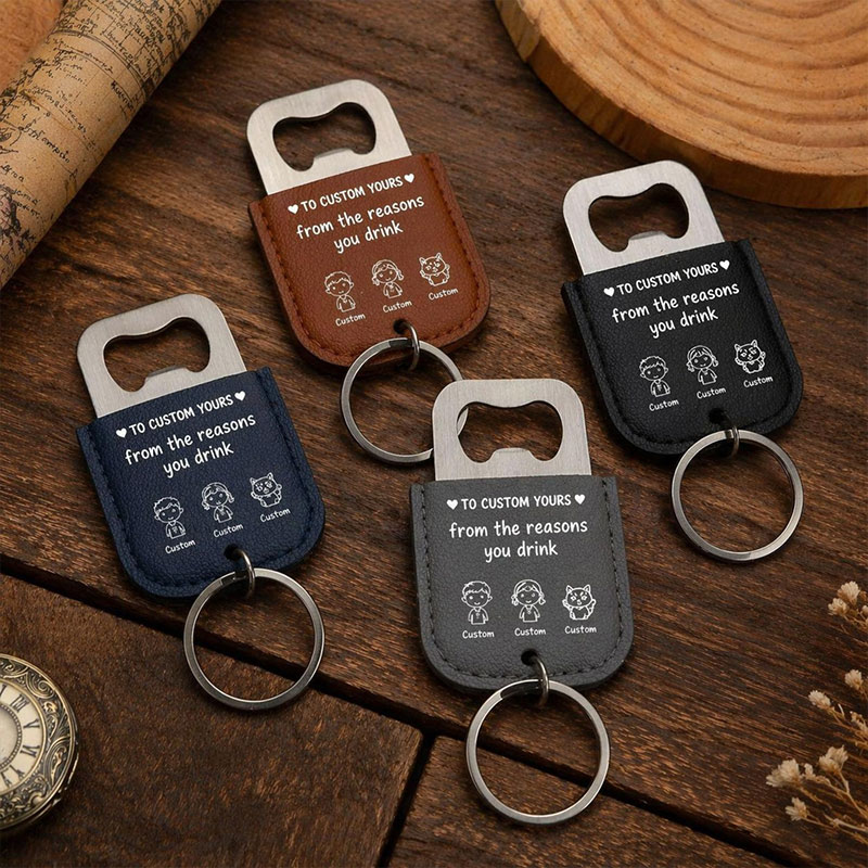 Personalized Dad Leather Bottle Opener Keychain Dad Birthday Keychain Gift For Him Funny From The Reason You Drink Daddy Custom Keyring