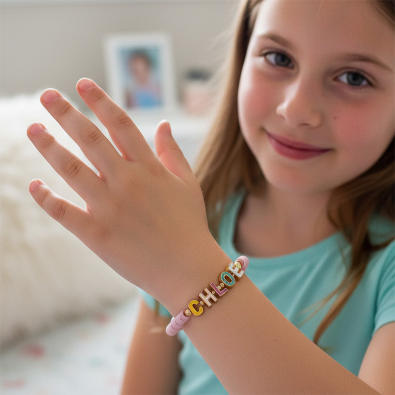 Personalized Kids Name Bracelet Colorful Letter Beads Custom Girl Gift Adjustable Elastic Jewelry Accessory