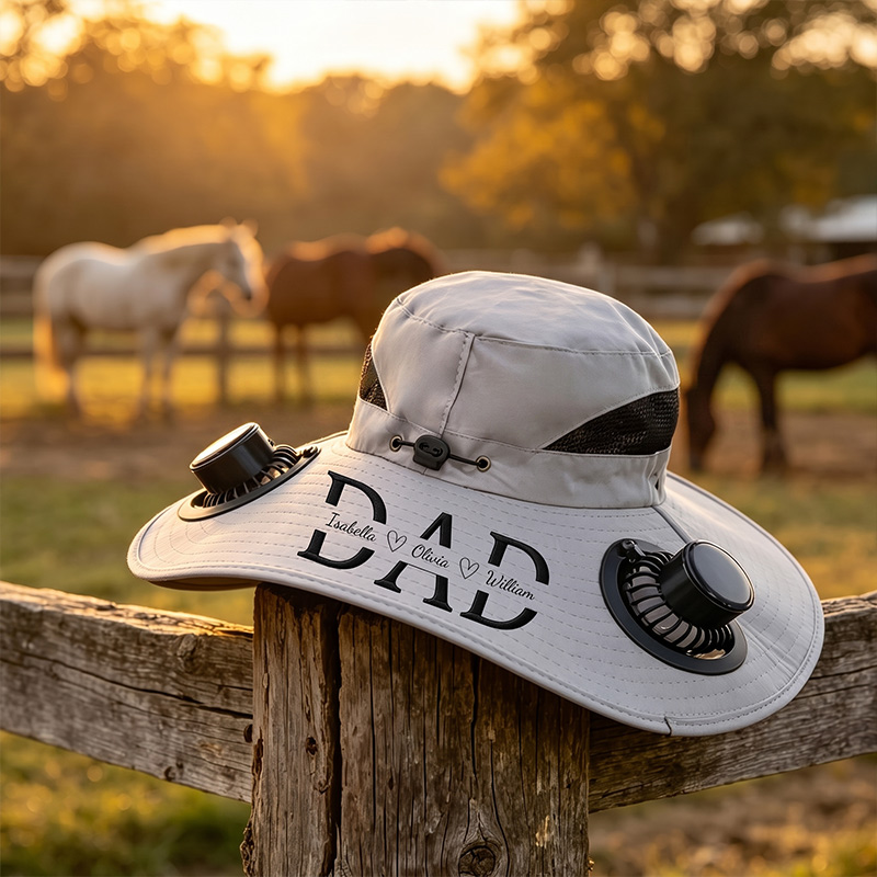Personalized Embroidered Dad Wide Brim Solar Fan Hat Custom Outdoor Fishing Hat Sun Bucket Hat Father's Day Gift for Dad Gift for Him