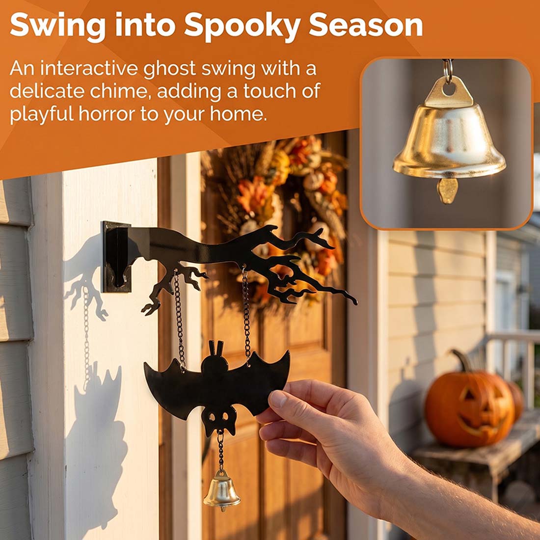 One Piece Dark Themed Bat Acrylic Charm Halloween Theme Includes Bell Suitable for Outdoor Patio Balcony Garden Decorations 2D