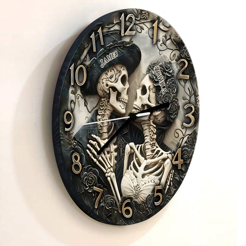 Personalized Skeleton Couple Till Death Do Us Part Wall Clock Custom Retro Gothic Graphic 3D Printed Wall Clock Anniversary Gift Valentine's Day Gift
