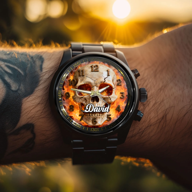 Personalized Skull Theme Watch Customized Name Halloween Wonderful Gift For Friend