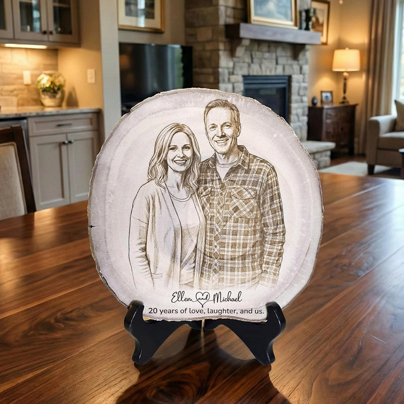 Personalized  Family Portrait Photo Engraved Wood Slice Keepsake Rustic Display Natural Wood Gift Custom Memory Art Home Decoration