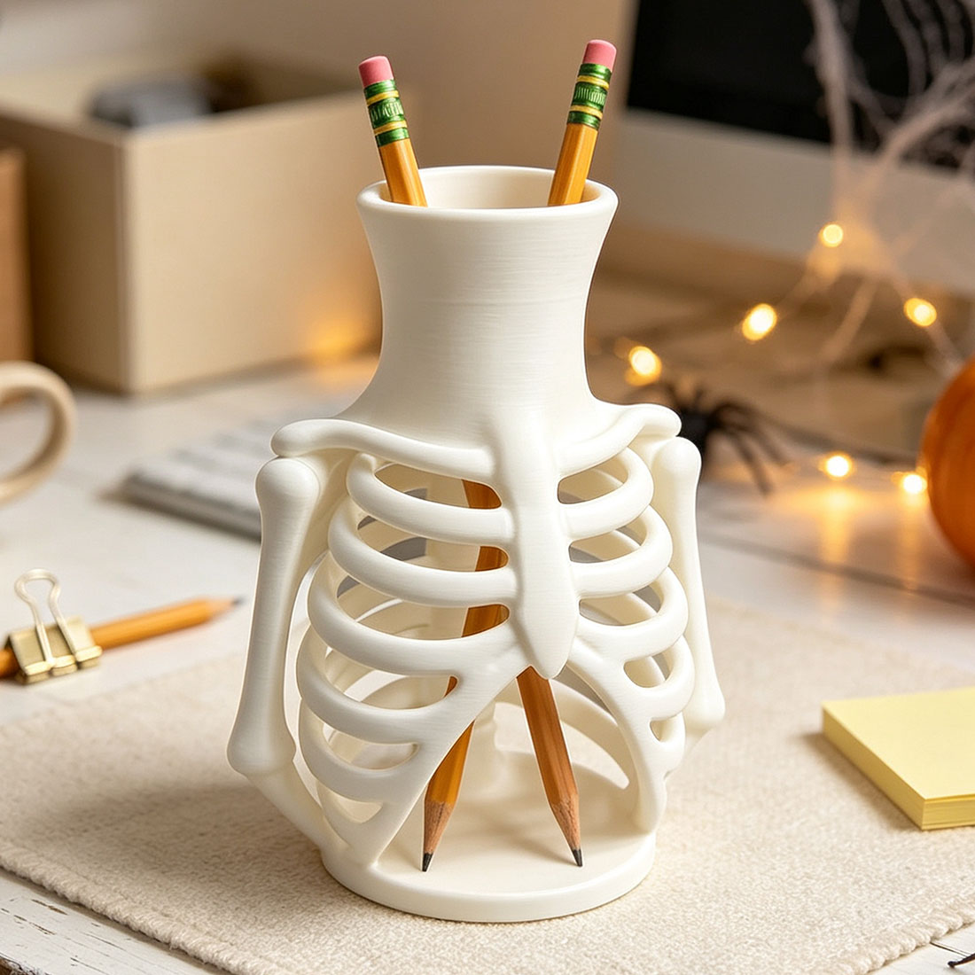 Skeleton Rib Cage Vase & Pen Holder 3D Printed Gothic Bone Vase Halloween Decor Dark Floral Display & Desk Organizer
