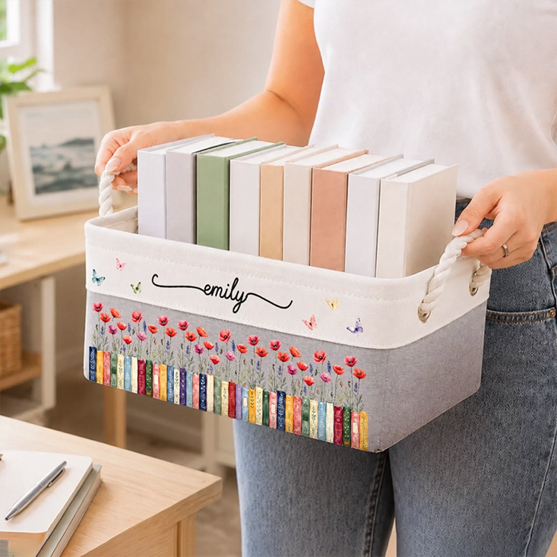 Personalized Birth Flower Book Basket With Name Custom Storage Basket Bookish Gifts For Book Lovers Bookworms Readers Bloom In Your Own Way