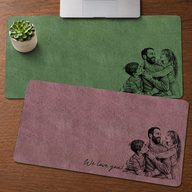 Personalized We Love You Photo Sketch Line Art Desk Mat Birthday Gifts For Dad Grandpa Father's Day Gift