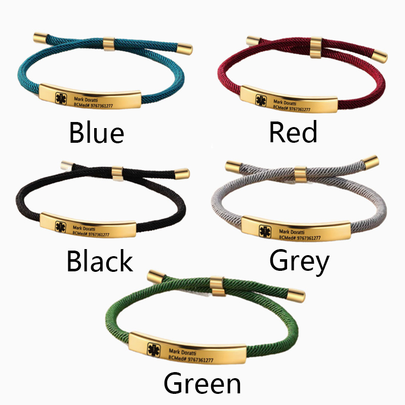 Personalized Medical Alert Bracelet Custom Engraved Name Allergy Condition Emergency ID Adjustable Rope Band