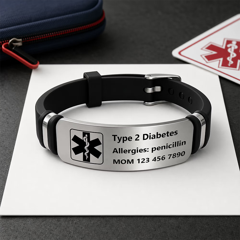 Personalized Star of Life Adjustable Medical Alert Bracelet with ID Name Tag and QR Code Daily Wear Travel Medical Gift for Patients Family