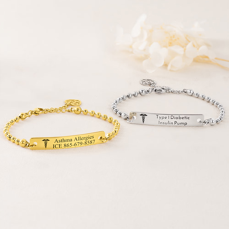 Personalized Engraved Medical Alert Bracelet with Text Birthday Gift for Women Patients Family Gift