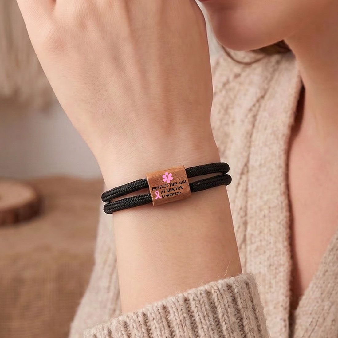 Personalized Star of Life Medical Alert ID Bracelet Emergency Nylon Rope Care Gift for Breast Cancer Woman