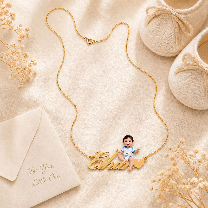 Personalized Heart Photo Design Necklace with Name Dainty Jewelry Birthday Anniversary Birthday Gift for Mom Grandma Mother's Day Gift