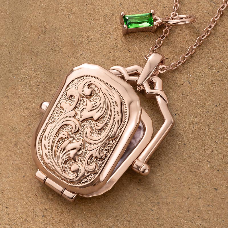 Personalized Antique Victorian Locket Birthstone Necklace with Photo and Text Dainty Jewelry Memorial Birthday Gift for Mom Grandma