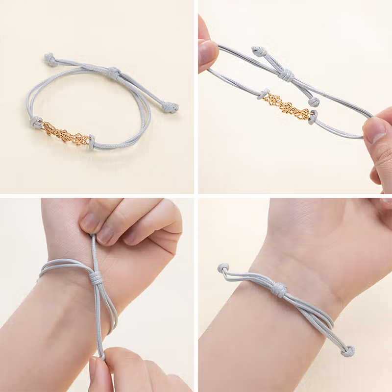 Personalized Minimalist Adjustable 1-8 Birth Flower Waxed Line Bracelet Charm Jewelry Birthday Mother's Day Christmas Gift for Family Mom Grandma Gift