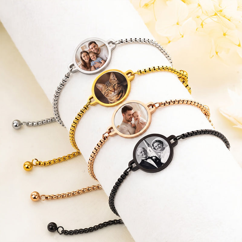 Personalized Heat-Activated Hidden Photo Adjustable Bracelet with Engraved Text Memorable Birthday Anniversary Gift for Dad Mom Grandma Family Gift