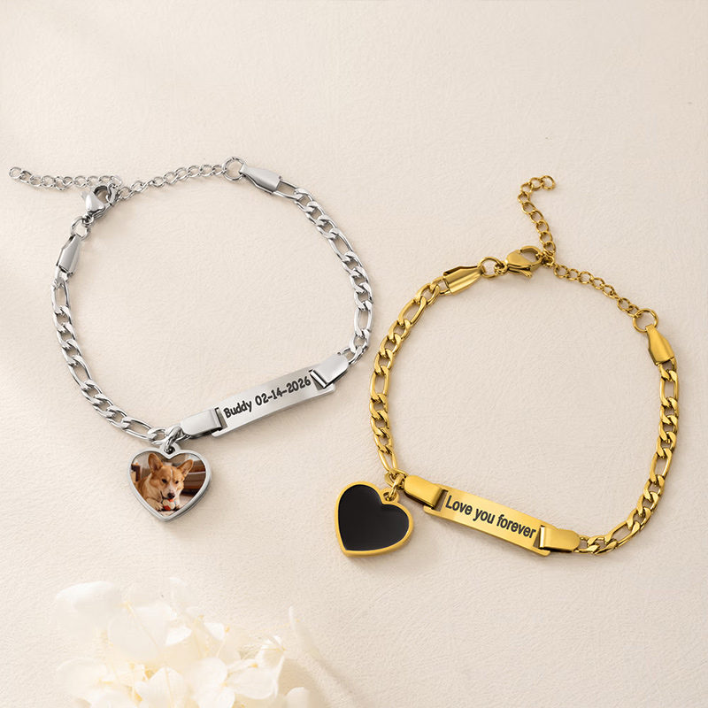 Personalized Heat-Activated Heart Charm Hidden Photo Bracelet with Engraved Text Birthday Anniversary Memorable Gift for Mom Grandma