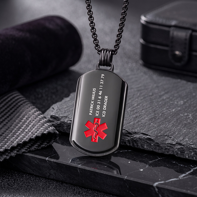 Personalized Identification Medical Alert Symbol ID Tag Necklace with Engraved Texts Emergency Survival Birthday Gift for Family Friends