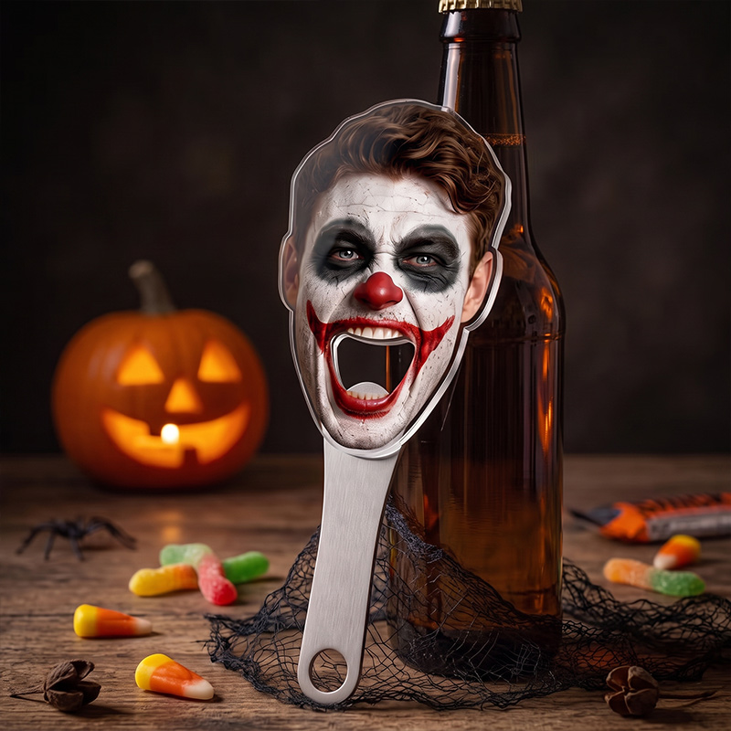 Personalized Halloween Makeup Face Photo Acrylic Bottle Opener with Magnet Fridge Decor Family Bar Party Wine Accessory Birthday Gift for Family Friends Bar Owners