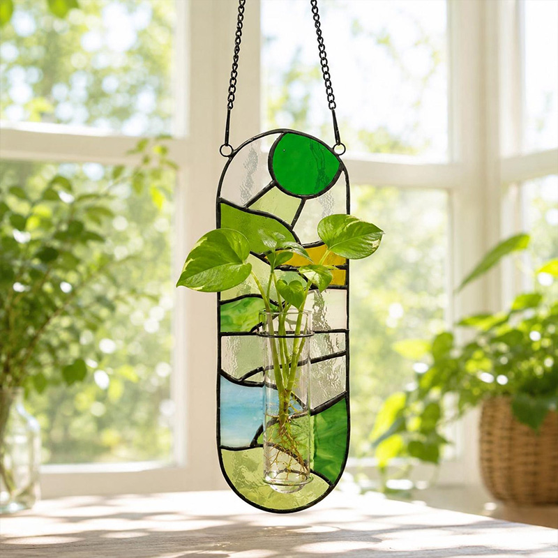 Personalized Stained Glass Propagation Station Suncatcher Hanging Glass Planter for Window Unique Gift for Plant Lover Air Plant Holder